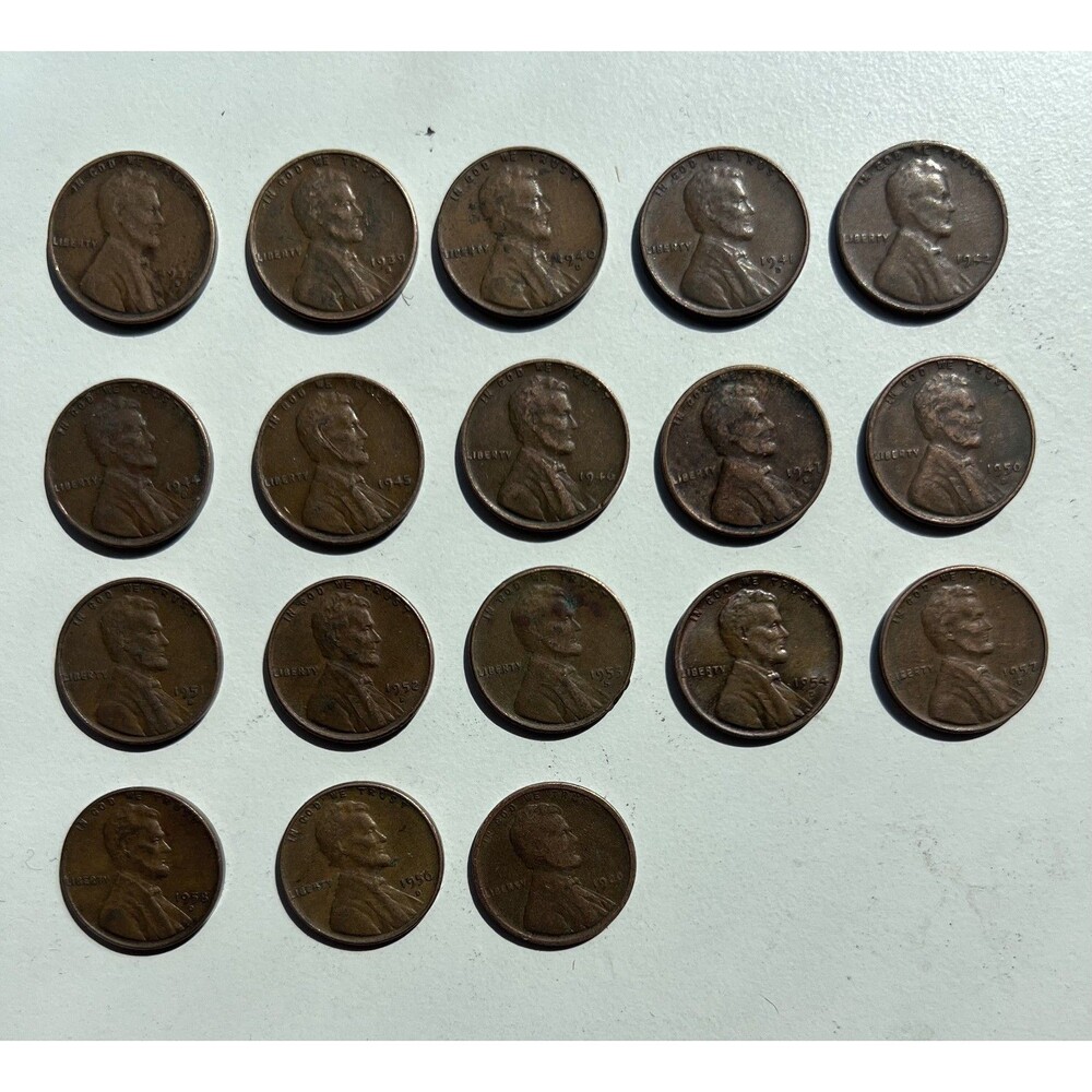 Lot of 18 Wheat Pennies 1937-1956